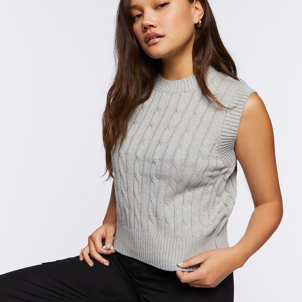 Forever 21Gray Cable Knit Sleeveless Sweater
